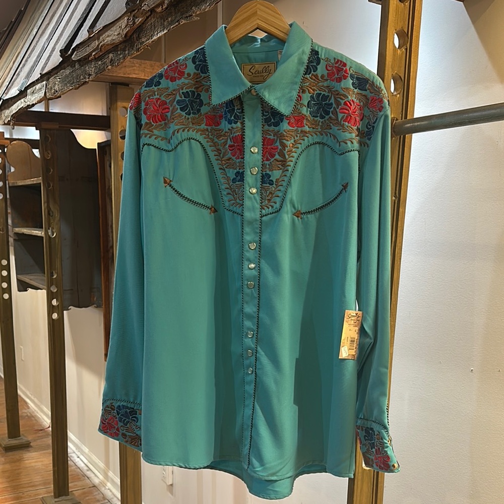 Scully Blue Western Embroidered Shirt